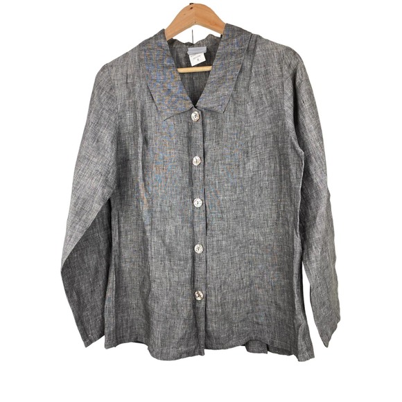 tsd Two Star Dog Size M Gray Button Up Linen Top - Picture 1 of 7